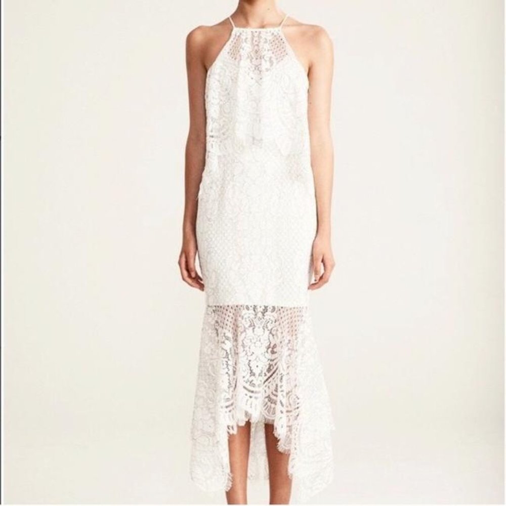 SHONA JOY Ivory Highneck Handkerchief Midi Dress